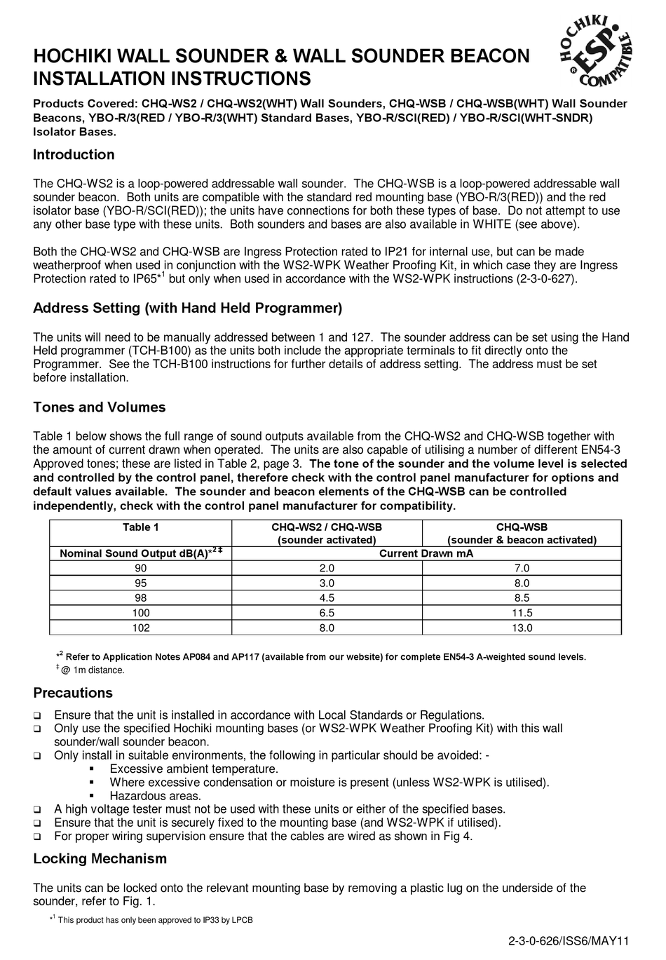 HOCHIKI CHQ-WS2 INSTALLATION INSTRUCTIONS Pdf Download | ManualsLib