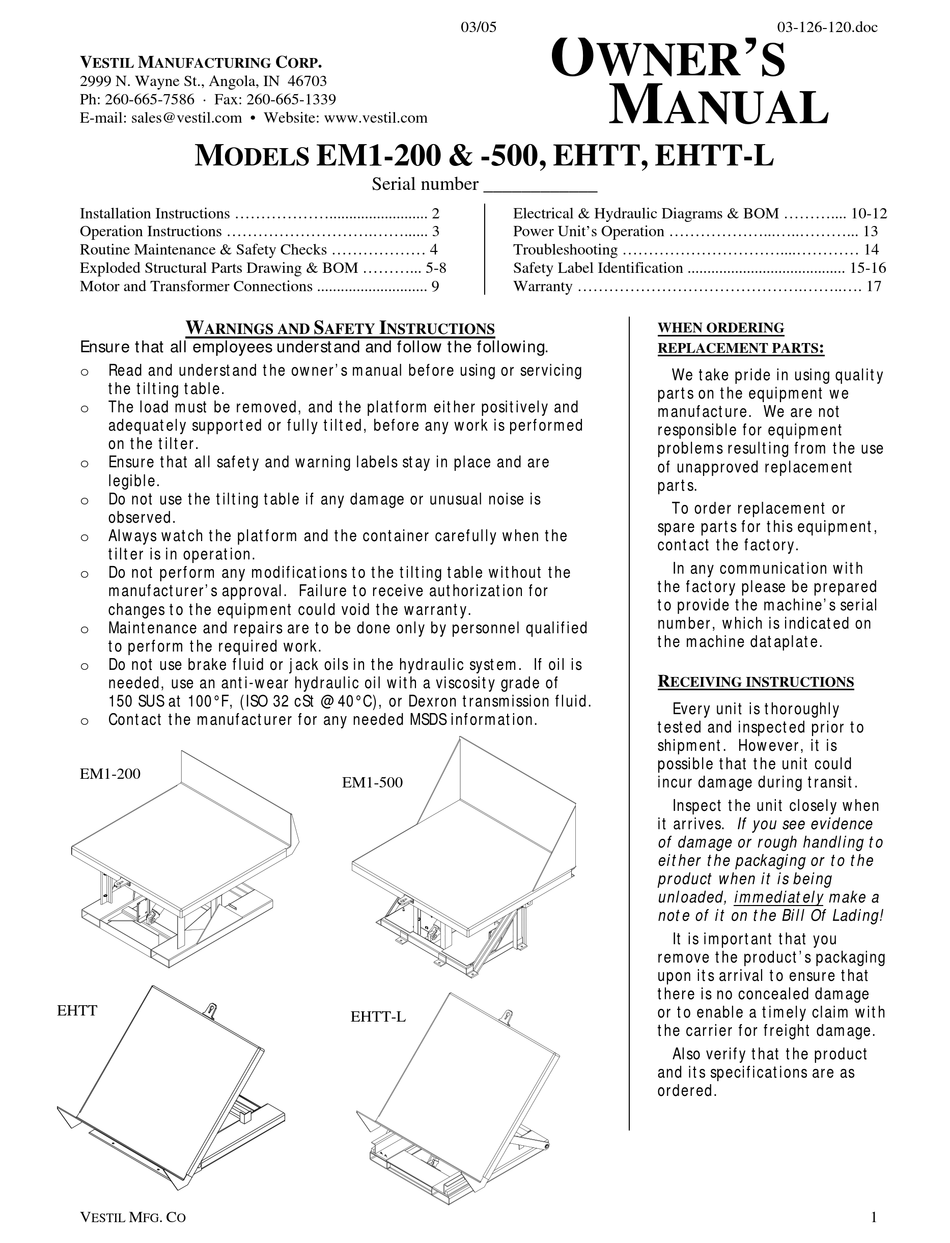 VESTIL EM1-200 OWNER'S MANUAL Pdf Download | ManualsLib