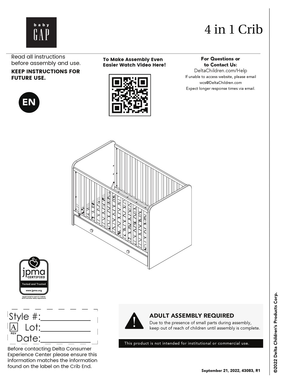 DELTA CHILDREN BABY GAP 4 IN 1 CRIB MANUAL Pdf Download ManualsLib