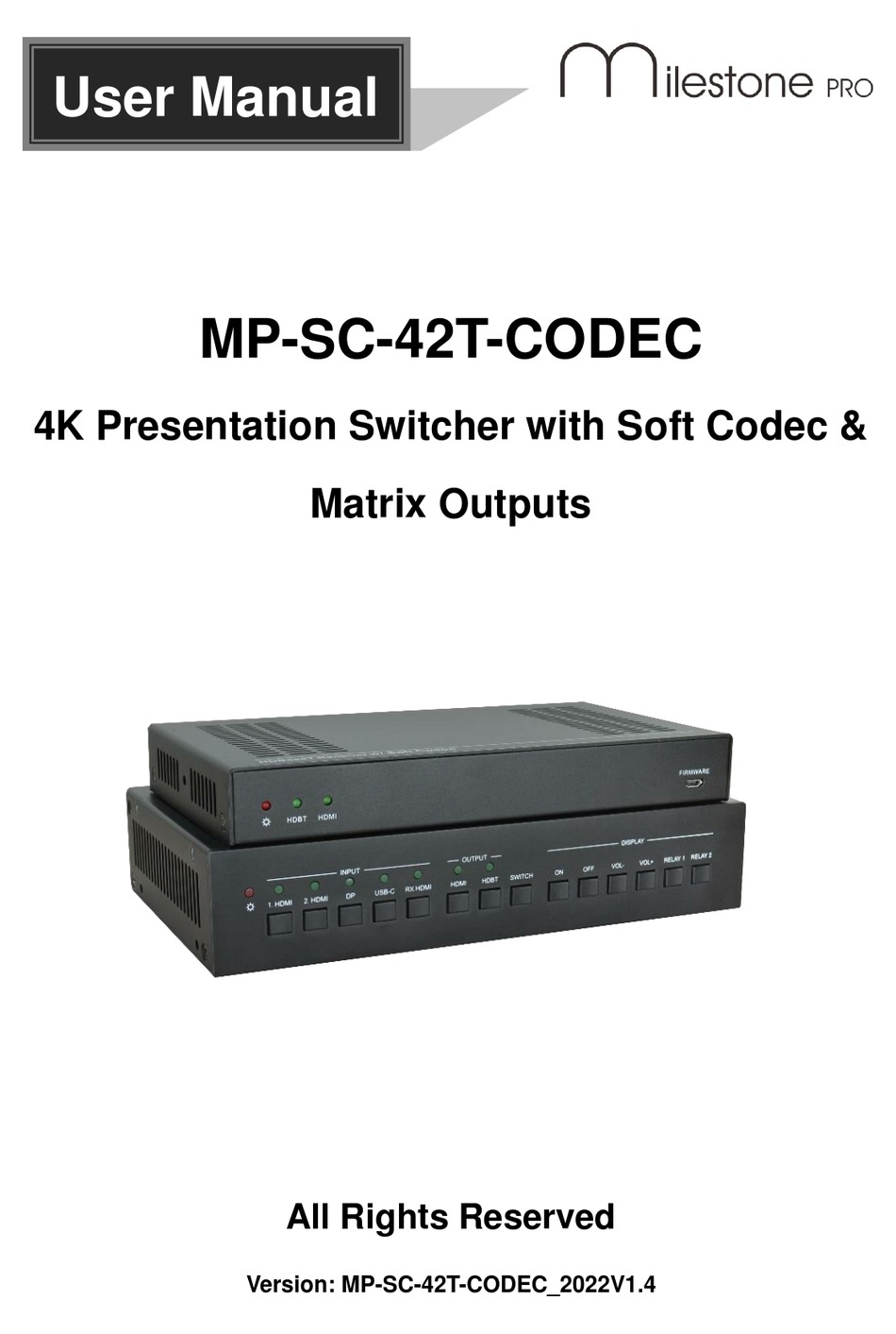 MILESTONE PRO MPSC42TCODEC USER MANUAL Pdf Download ManualsLib