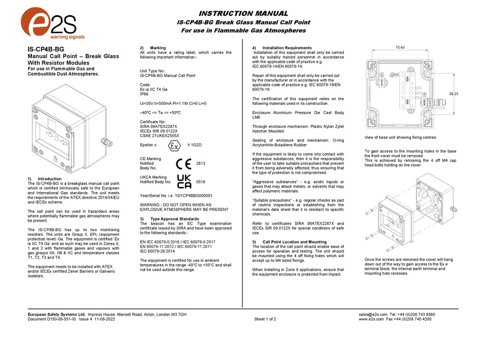 E2S IS-CP4B-BG INSTRUCTION MANUAL Pdf Download | ManualsLib