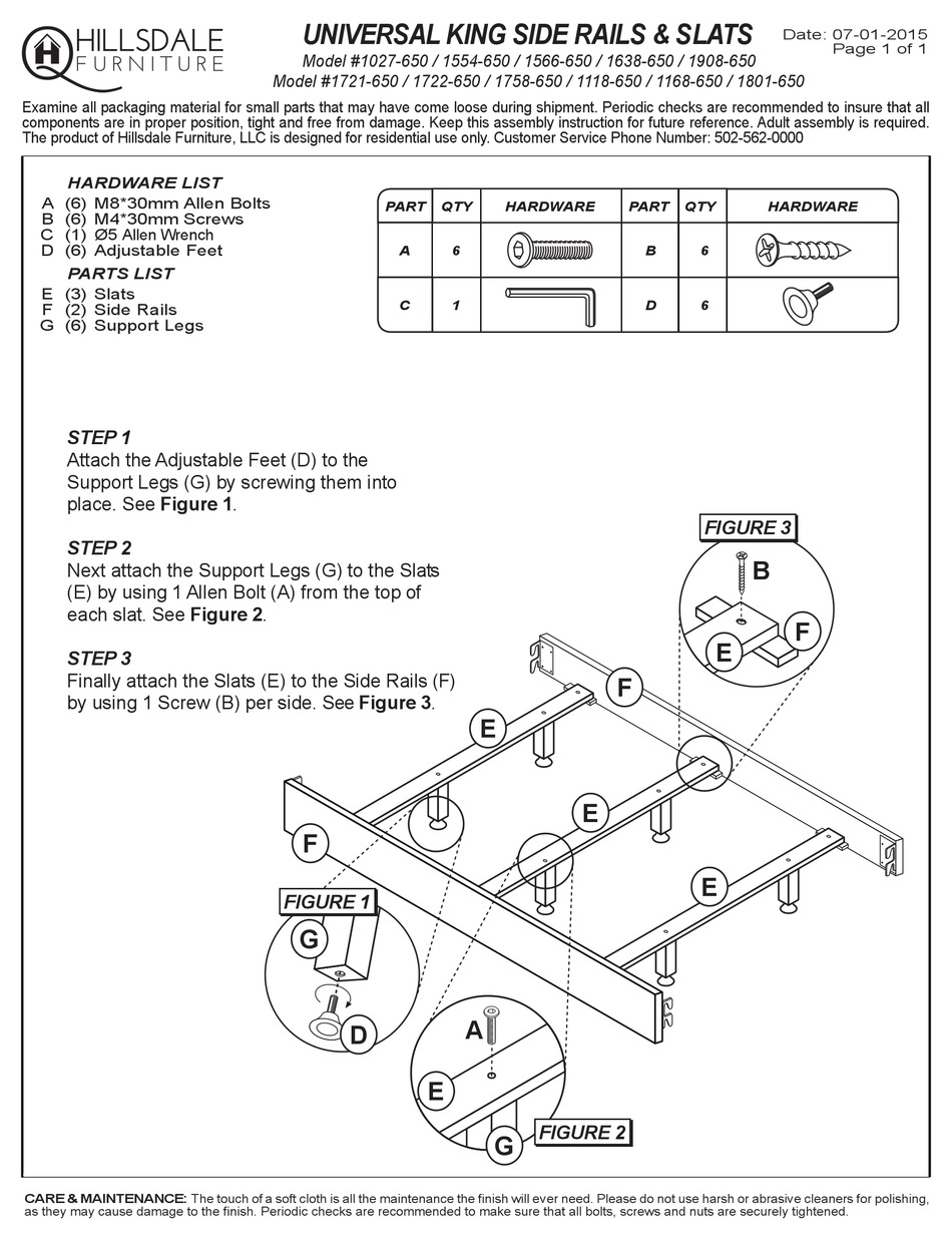 HILLSDALE FURNITURE 1027650 ASSEMBLY INSTRUCTIONS Pdf Download