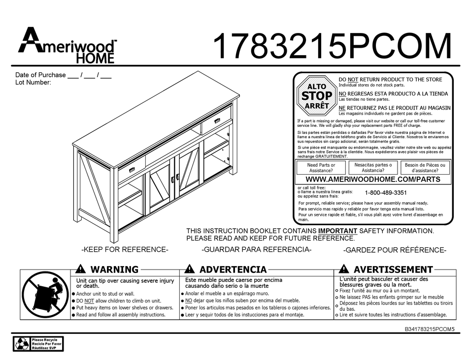 AMERIWOOD HOME ASSEMBLY INSTRUCTIONS MANUAL Pdf Download