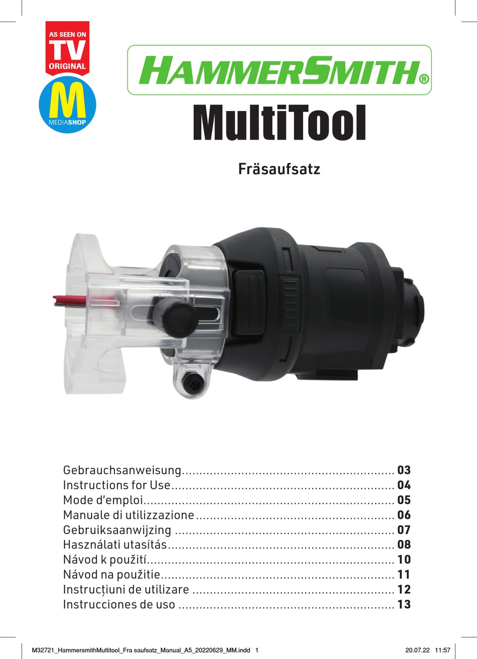 HAMMERSMITH MULTITOOL M32721 INSTRUCTIONS FOR USE MANUAL Pdf Download