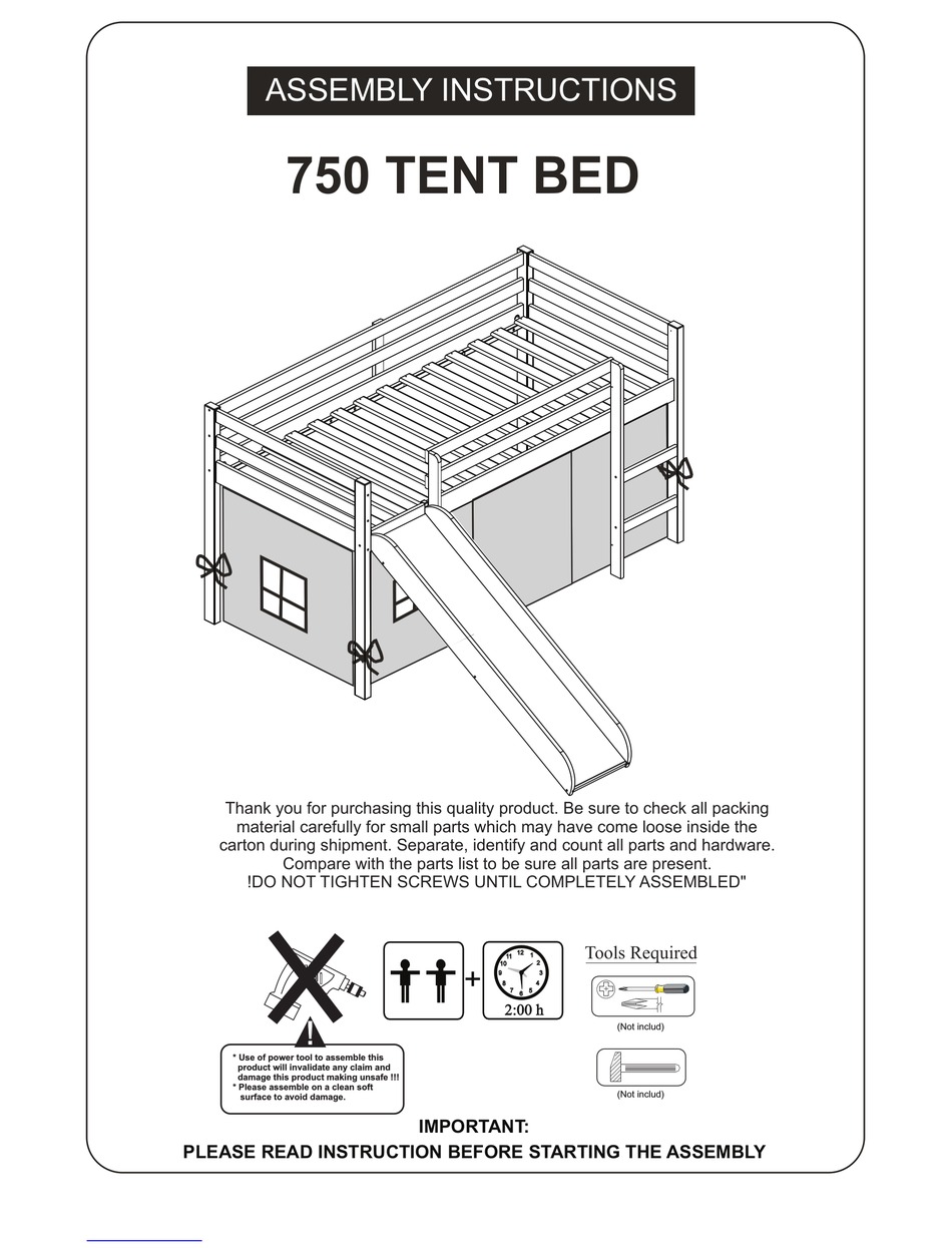 DONCO 750 TENT BED ASSEMBLY INSTRUCTIONS MANUAL Pdf Download ManualsLib