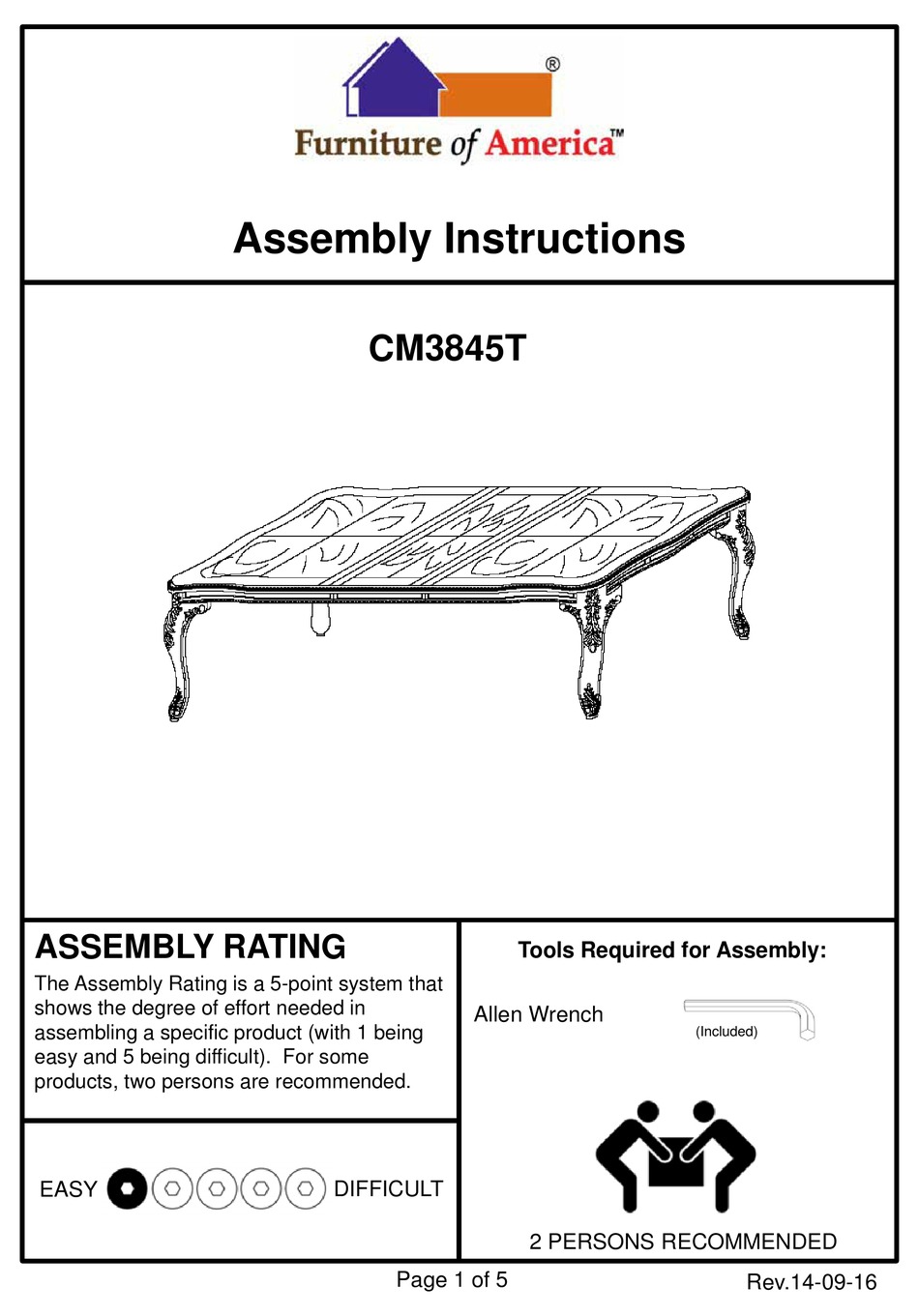 FURNITURE OF AMERICA TUSCANY CM3845T ASSEMBLY INSTRUCTIONS Pdf Download