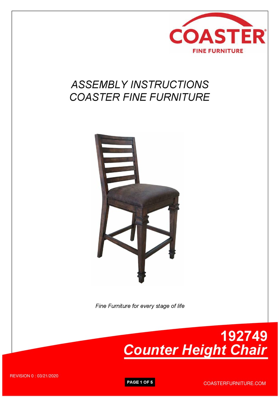 COASTER 192749 ASSEMBLY INSTRUCTIONS MANUAL Pdf Download ManualsLib