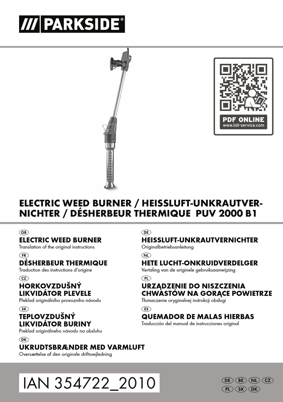 PARKSIDE PUV 2000 B1 TRANSLATION OF THE ORIGINAL INSTRUCTIONS Pdf Download ManualsLib