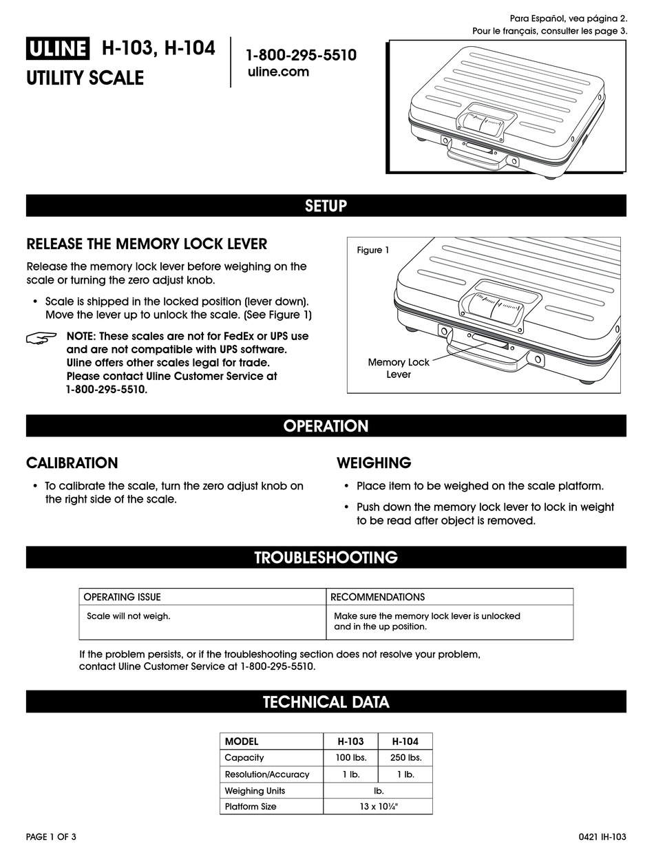 ULINE H103 MANUAL Pdf Download ManualsLib