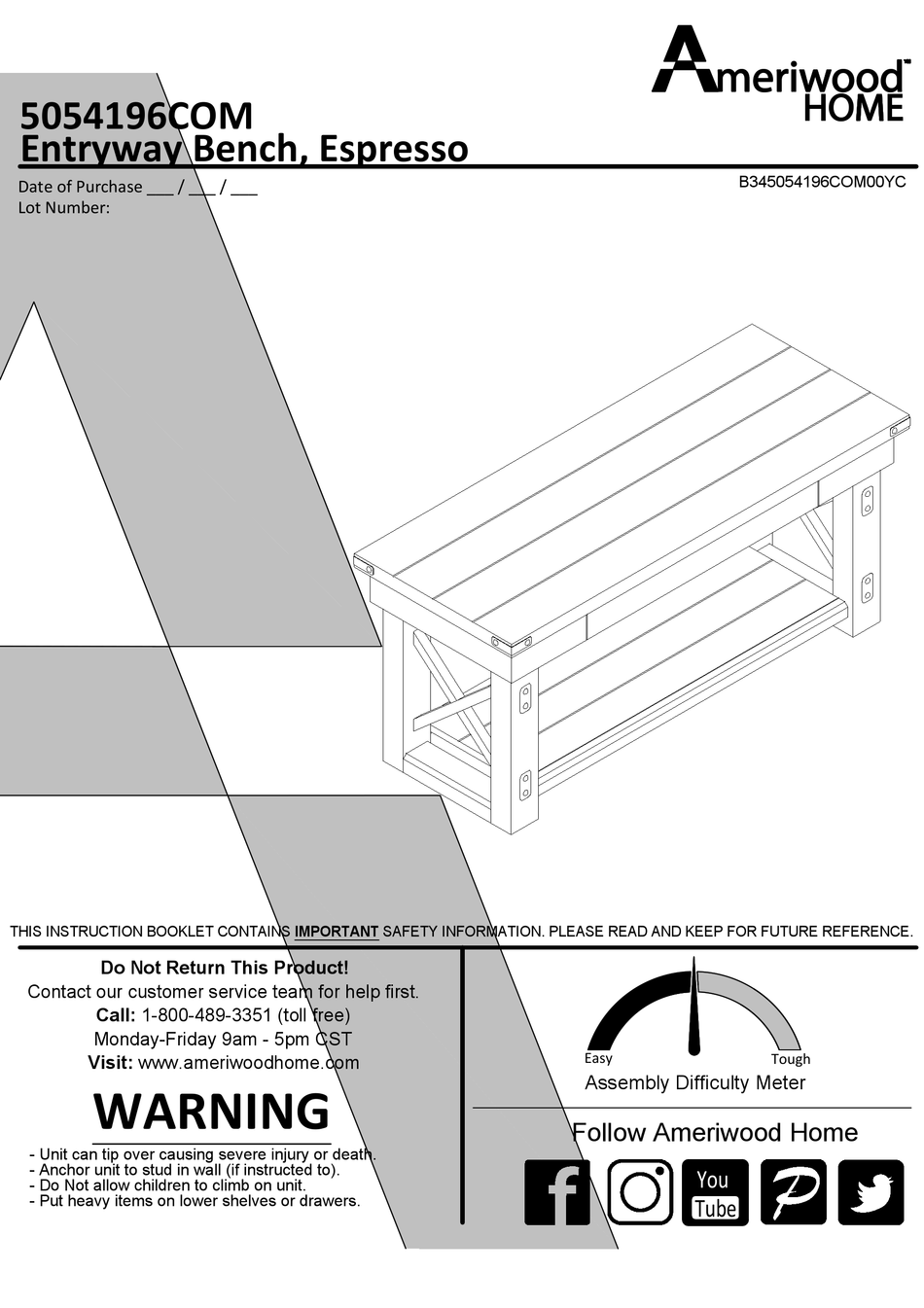 AMERIWOOD HOME ASSEMBLY INSTRUCTIONS MANUAL Pdf Download