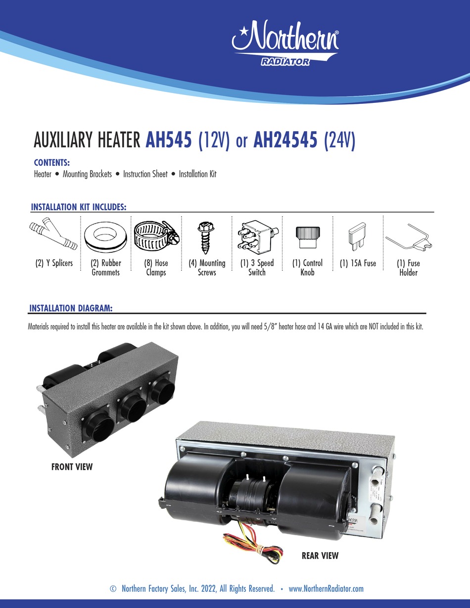 NORTHERN RADIATOR AH545 INSTALLATION INSTRUCTIONS Pdf Download ManualsLib