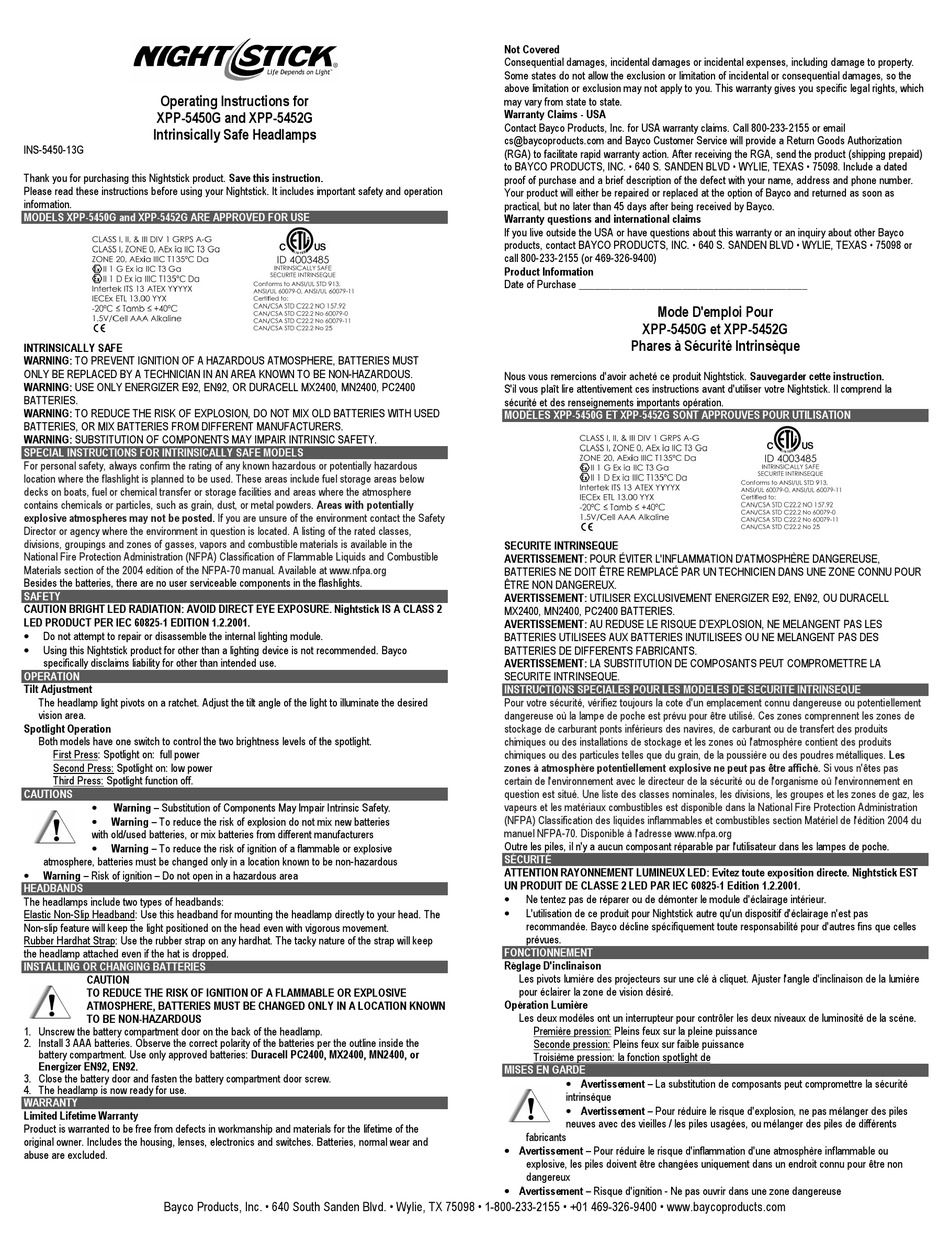 BAYCO PRODUCTS NIGHTSTICK XPP-5450G OPERATING INSTRUCTIONS Pdf Download ...