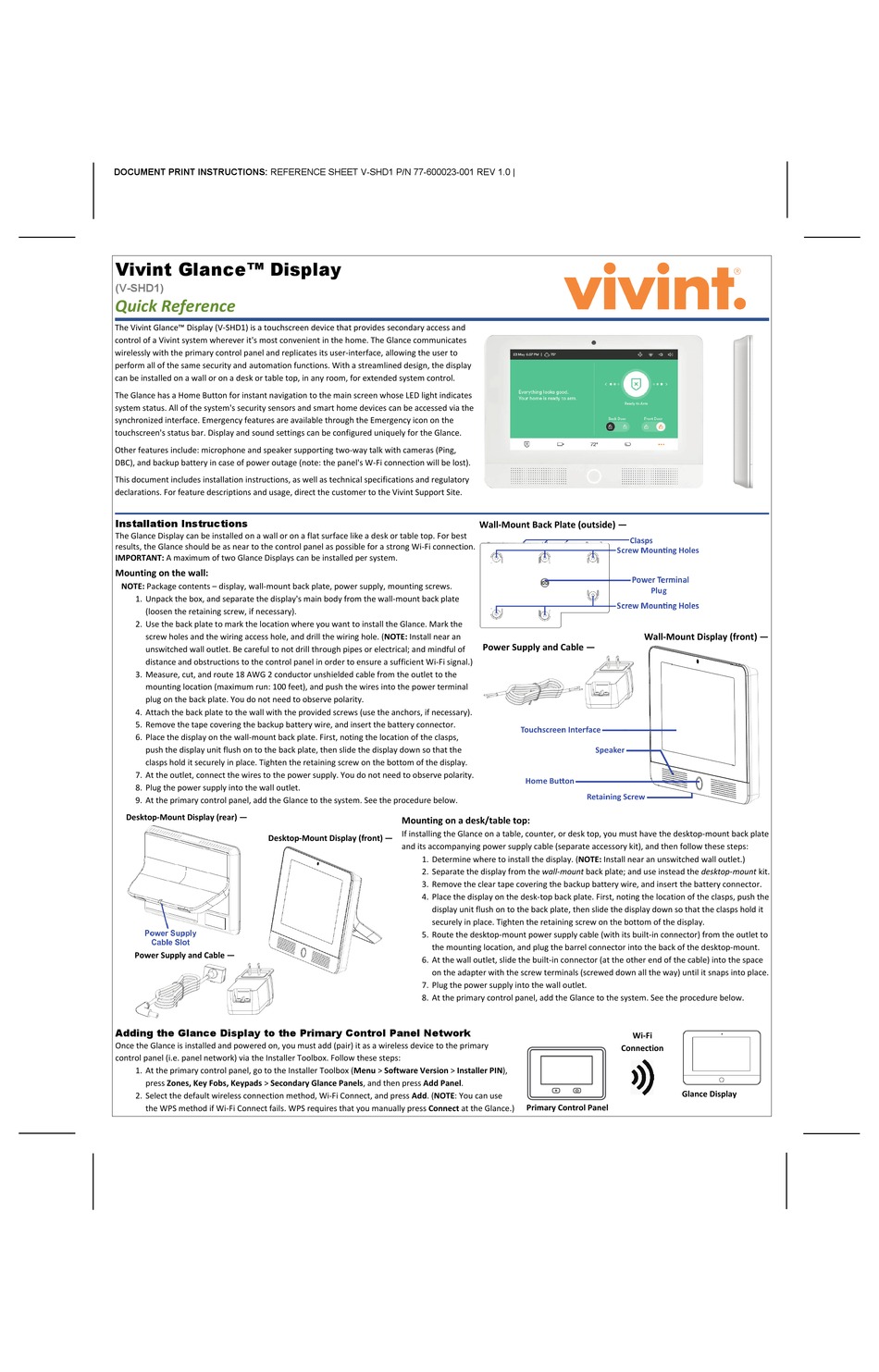 VIVINT GLANCE DISPLAY QUICK REFERENCE Pdf Download ManualsLib