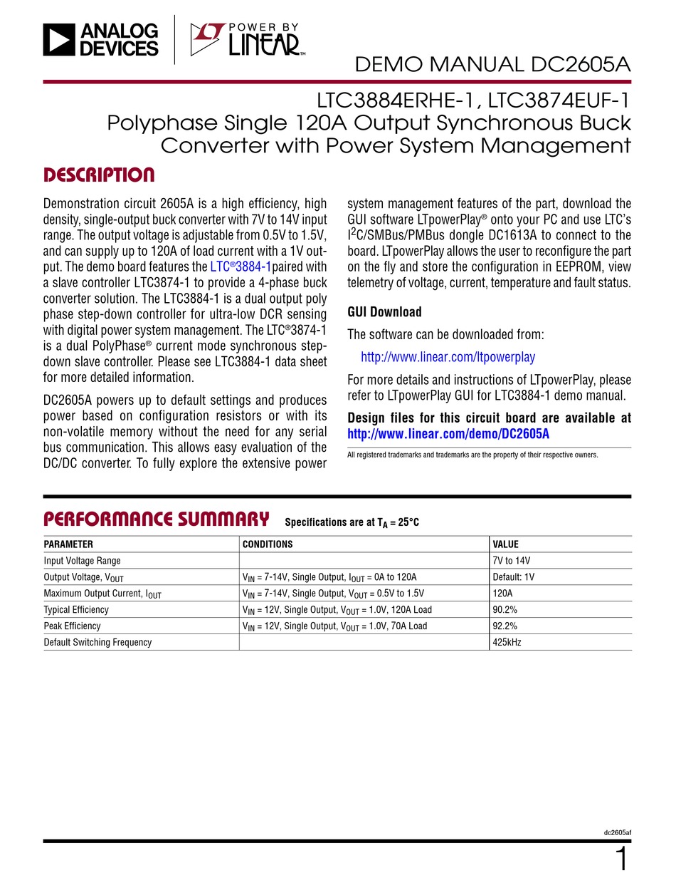 LINEAR ANALOG DEVICES DC2605A DEMO MANUAL Pdf Download | ManualsLib