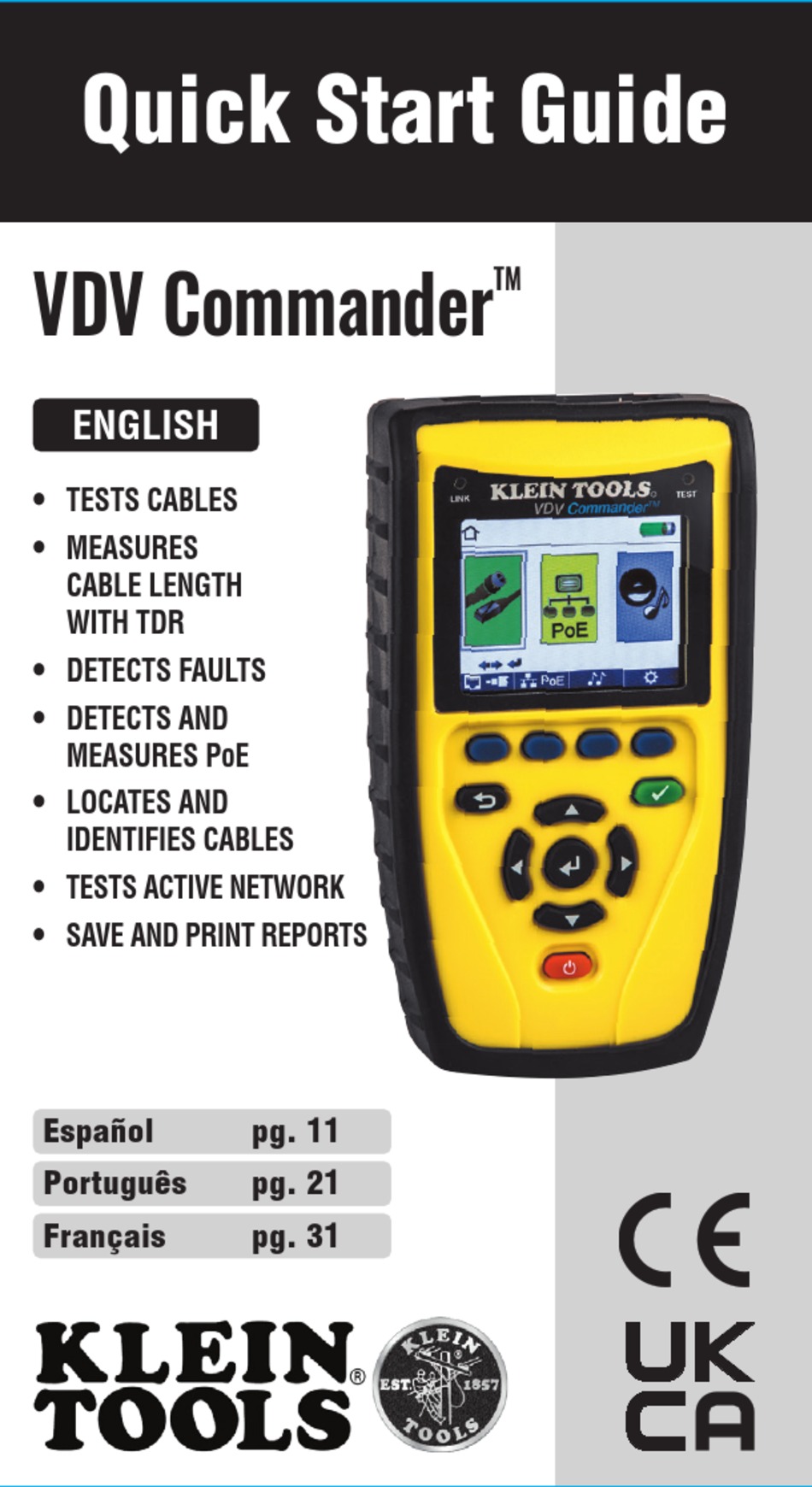 KLEIN TOOLS VDV COMMANDER VDV501828 QUICK START MANUAL Pdf Download