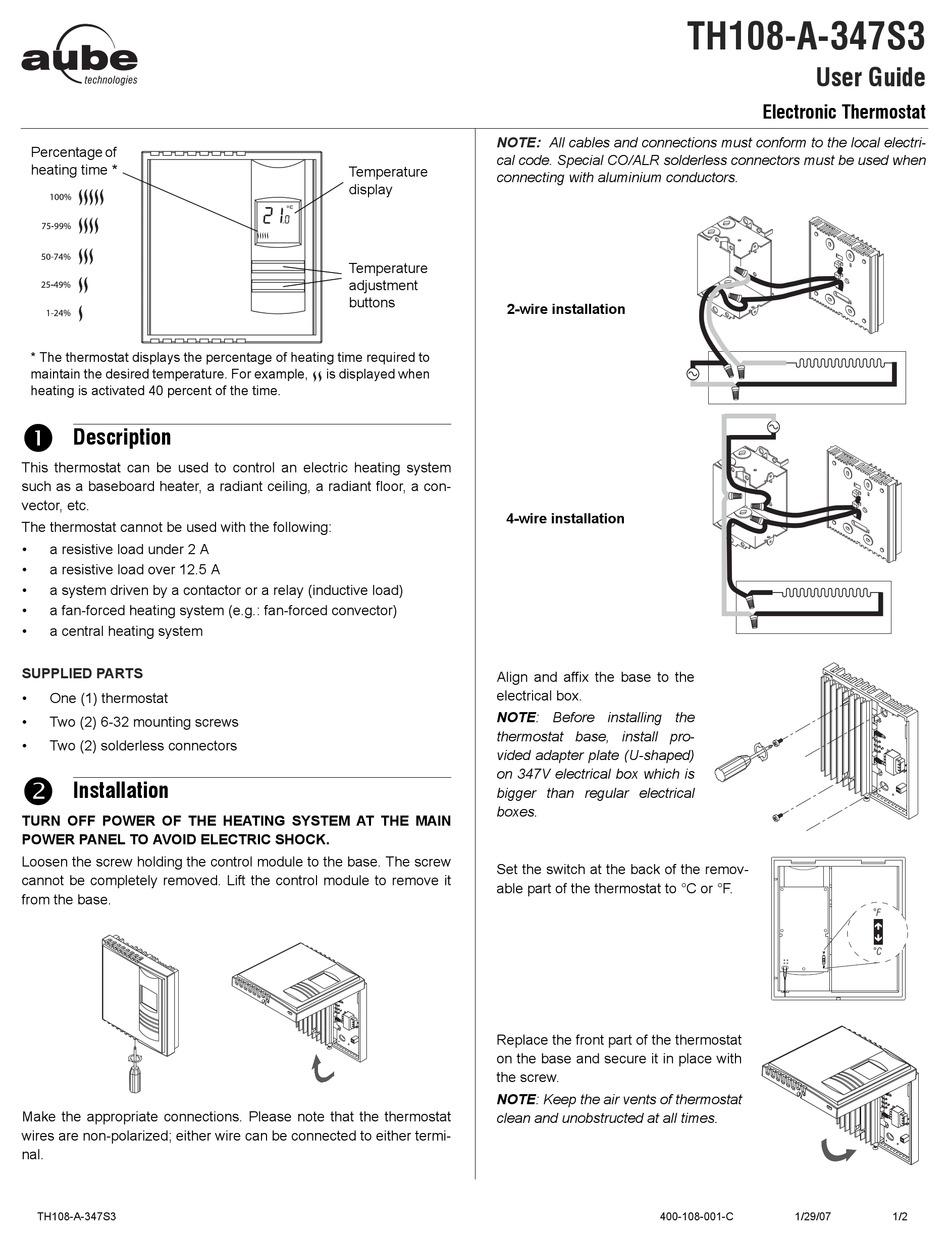 AUBE TECHNOLOGIES TH108A347S3 USER MANUAL Pdf Download ManualsLib