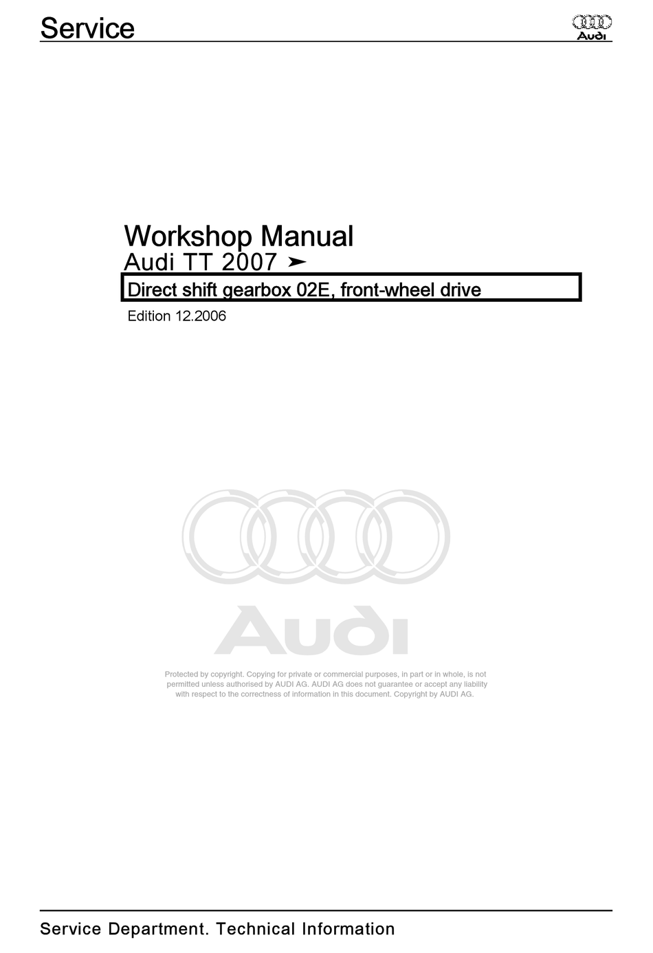 AUDI TT 2007 MANUAL Pdf Download ManualsLib