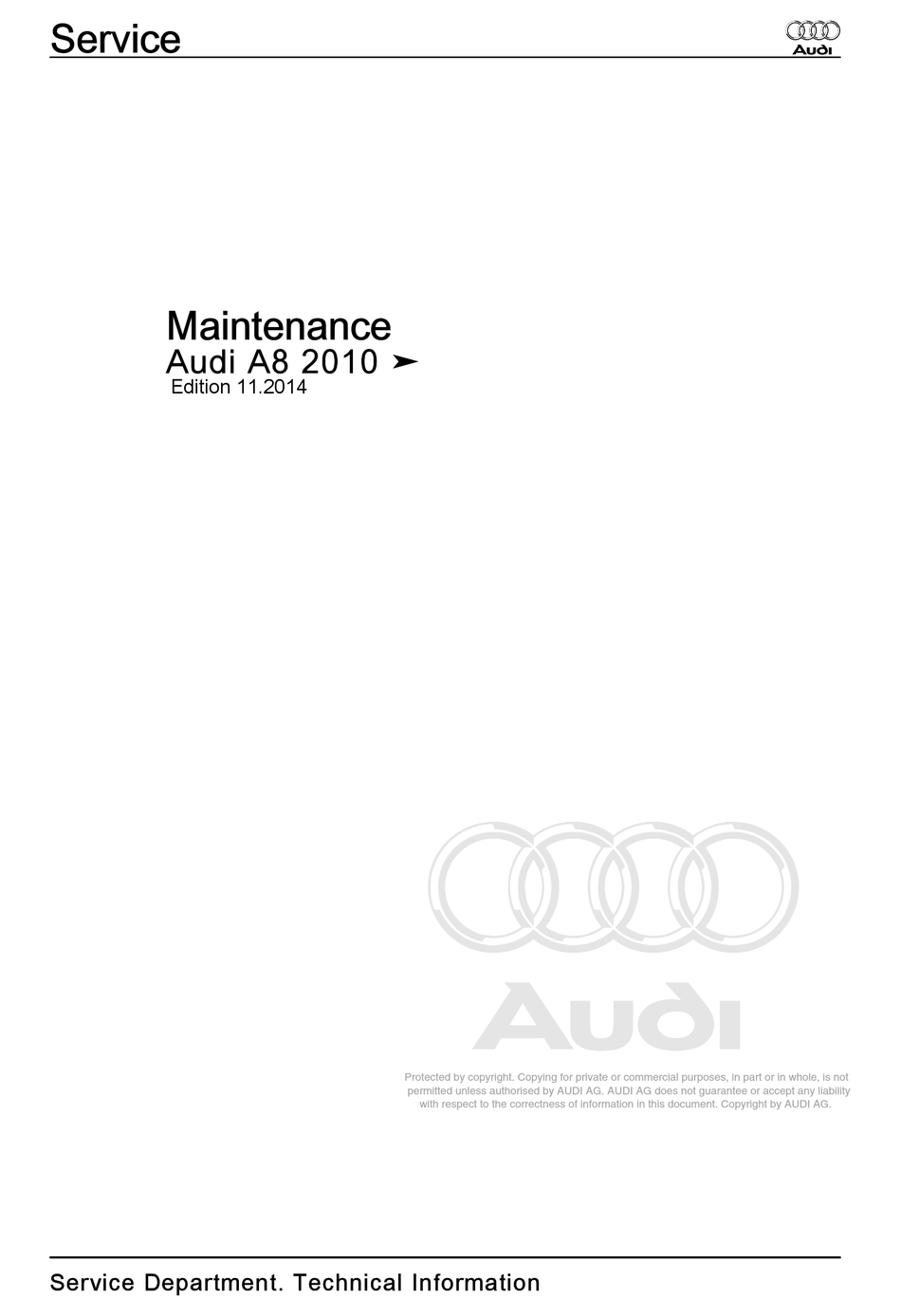 AUDI A8 2010 MAINTENANCE MANUAL Pdf Download ManualsLib