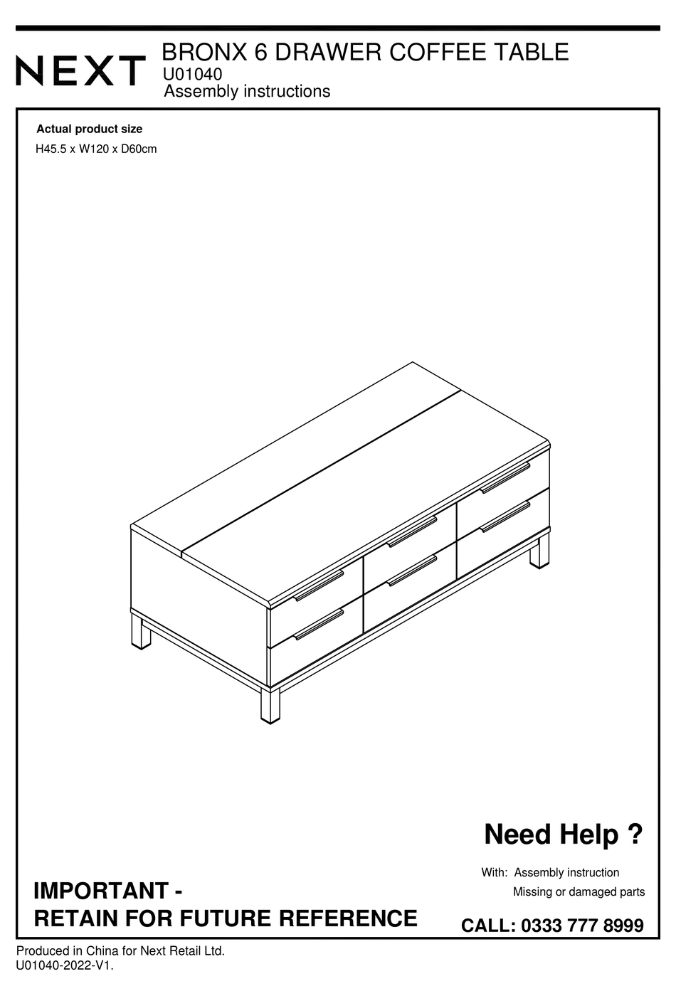 NEXT BRONX U01040 ASSEMBLY INSTRUCTIONS MANUAL Pdf Download ManualsLib