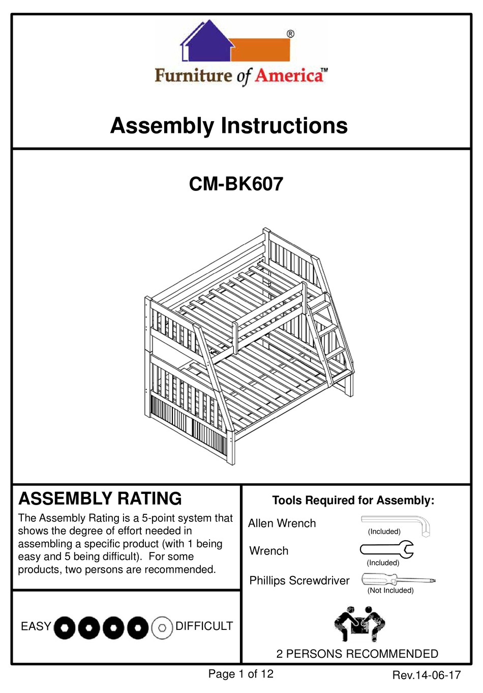 FURNITURE OF AMERICA CANBERRA CMBK607 ASSEMBLY INSTRUCTIONS MANUAL Pdf