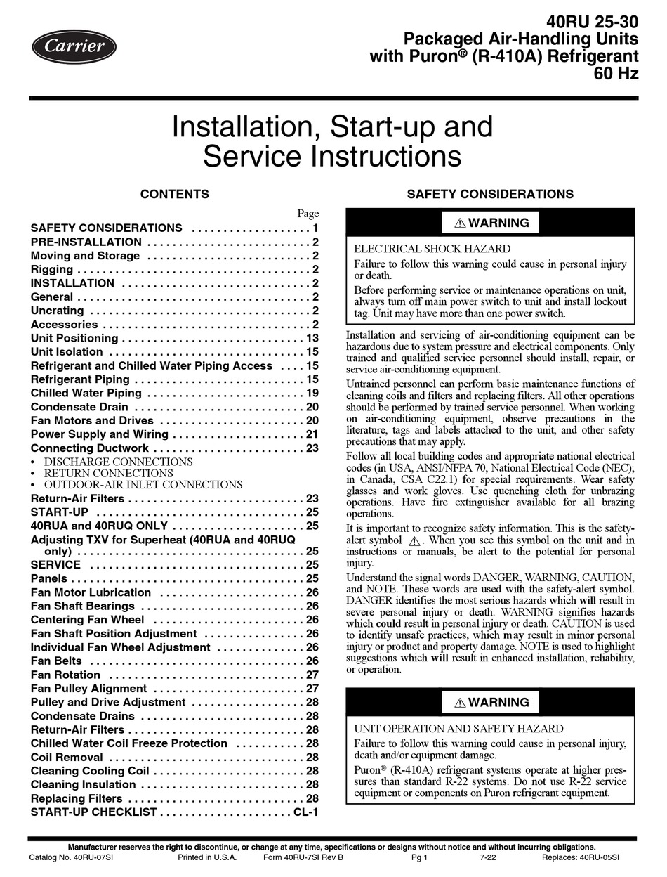 CARRIER 40RU 25 MANUAL Pdf Download | ManualsLib