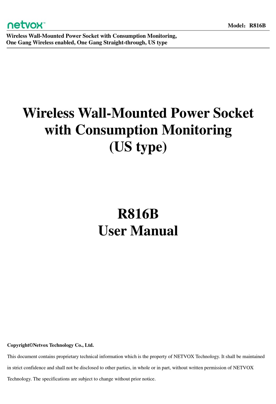 R816B01 Wireless US Type Wall Socket with Power Meter