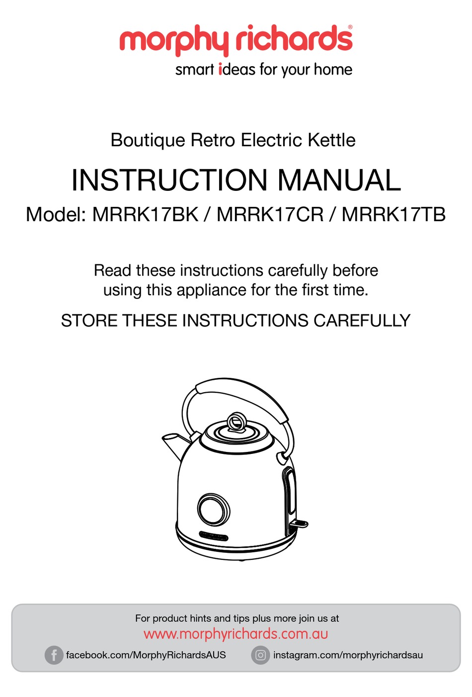 MORPHY RICHARDS MRRK17BK INSTRUCTION MANUAL Pdf Download ManualsLib