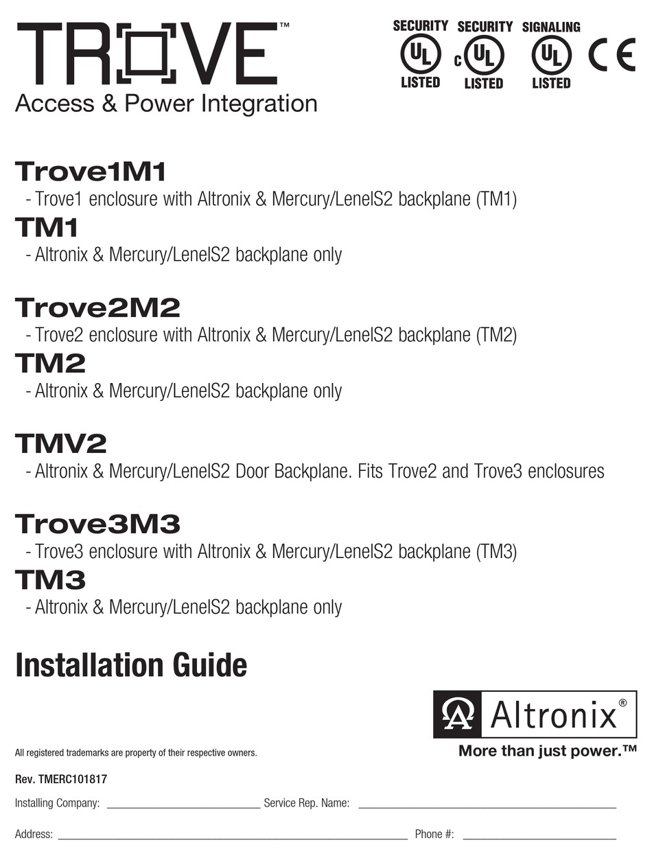 ALTRONIX TROVE1M1 INSTALLATION MANUAL Pdf Download | ManualsLib