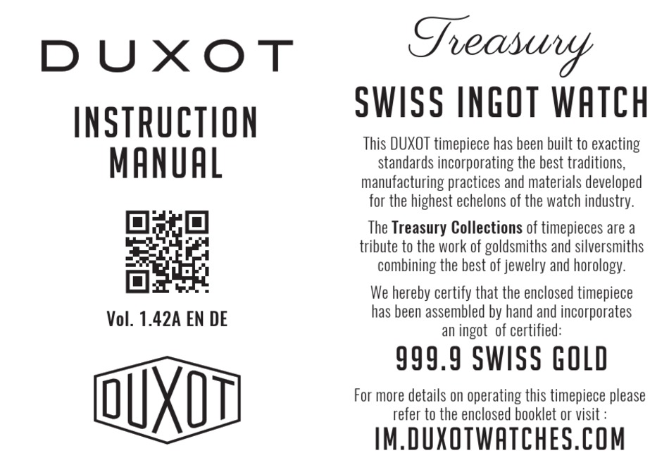 DUXOT TREASURY INSTRUCTION MANUAL Pdf Download ManualsLib