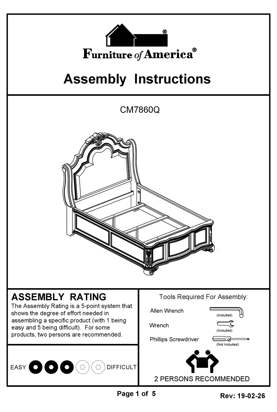 FURNITURE OF AMERICA NIKETAS CM7860Q ASSEMBLY INSTRUCTIONS MANUAL Pdf