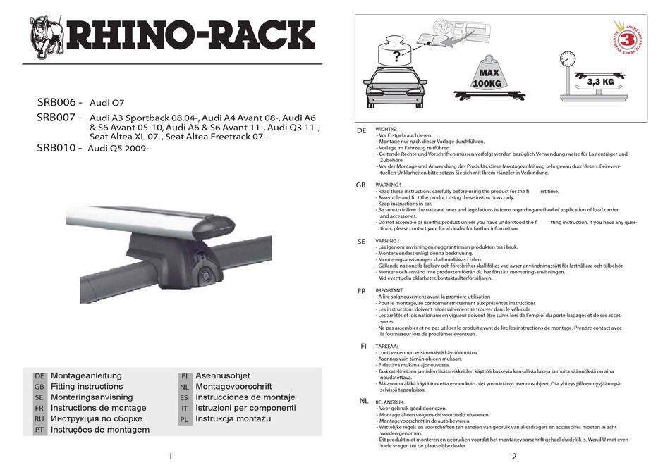 RHINORACK SRB006 FITTING INSTRUCTIONS MANUAL Pdf Download ManualsLib