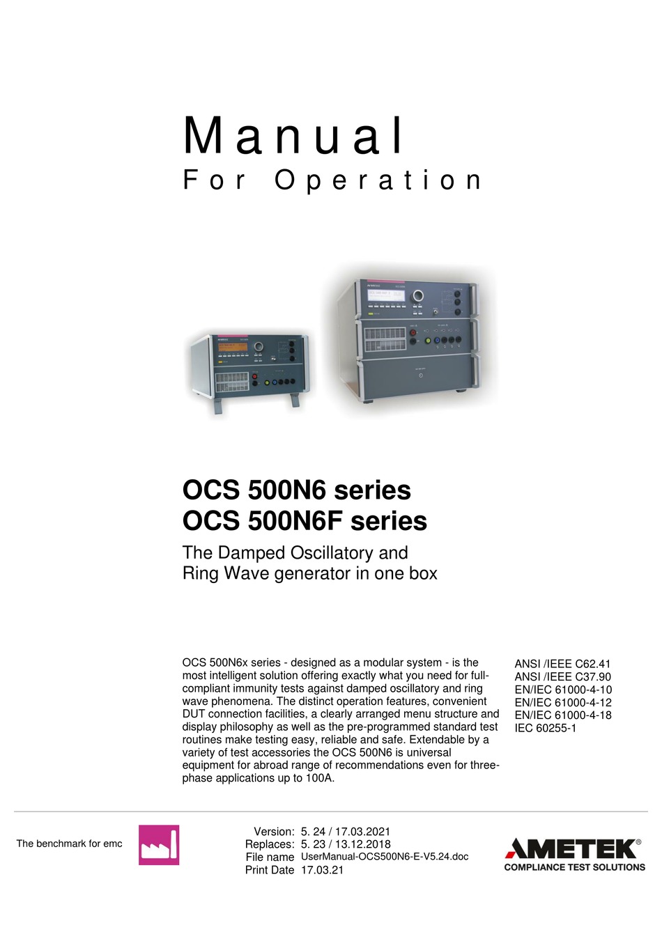 AMETEK OCS 500N6 SERIES MANUAL FOR OPERATION Pdf Download ManualsLib