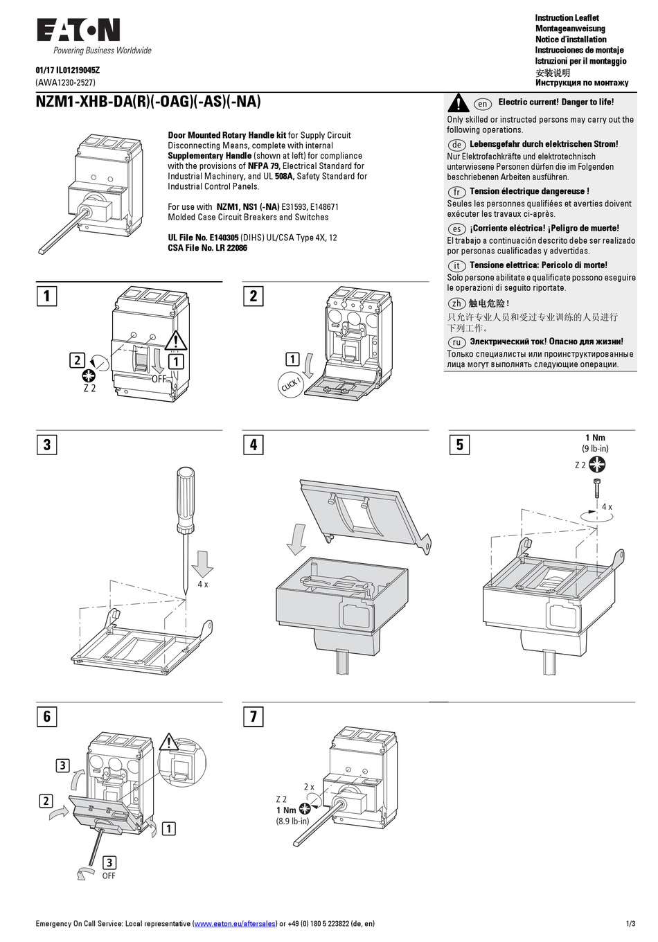 Eaton Nzm Xhb Da Oag Instruction Leaflet Pdf Download Manualslib