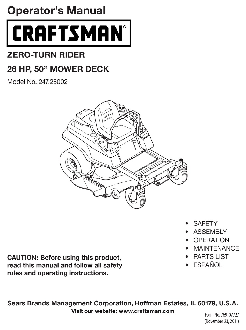 Safe Operation Practices Craftsman ZTL7000 Operator s Manual