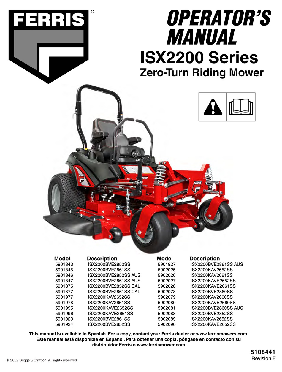 FERRIS ISX2200 SERIES OPERATOR'S MANUAL Pdf Download ManualsLib