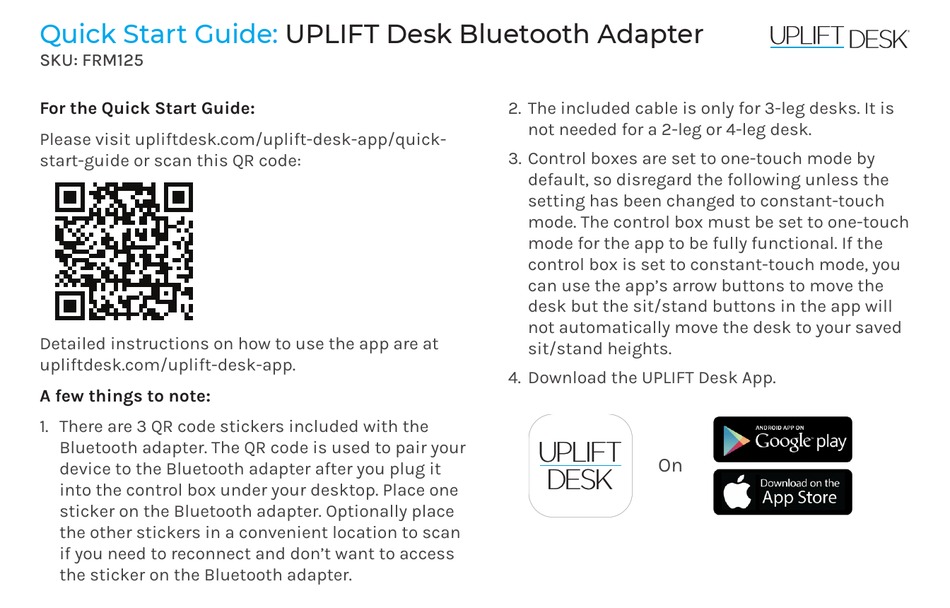 UPLIFT DESK FRM125 QUICK START MANUAL Pdf Download ManualsLib