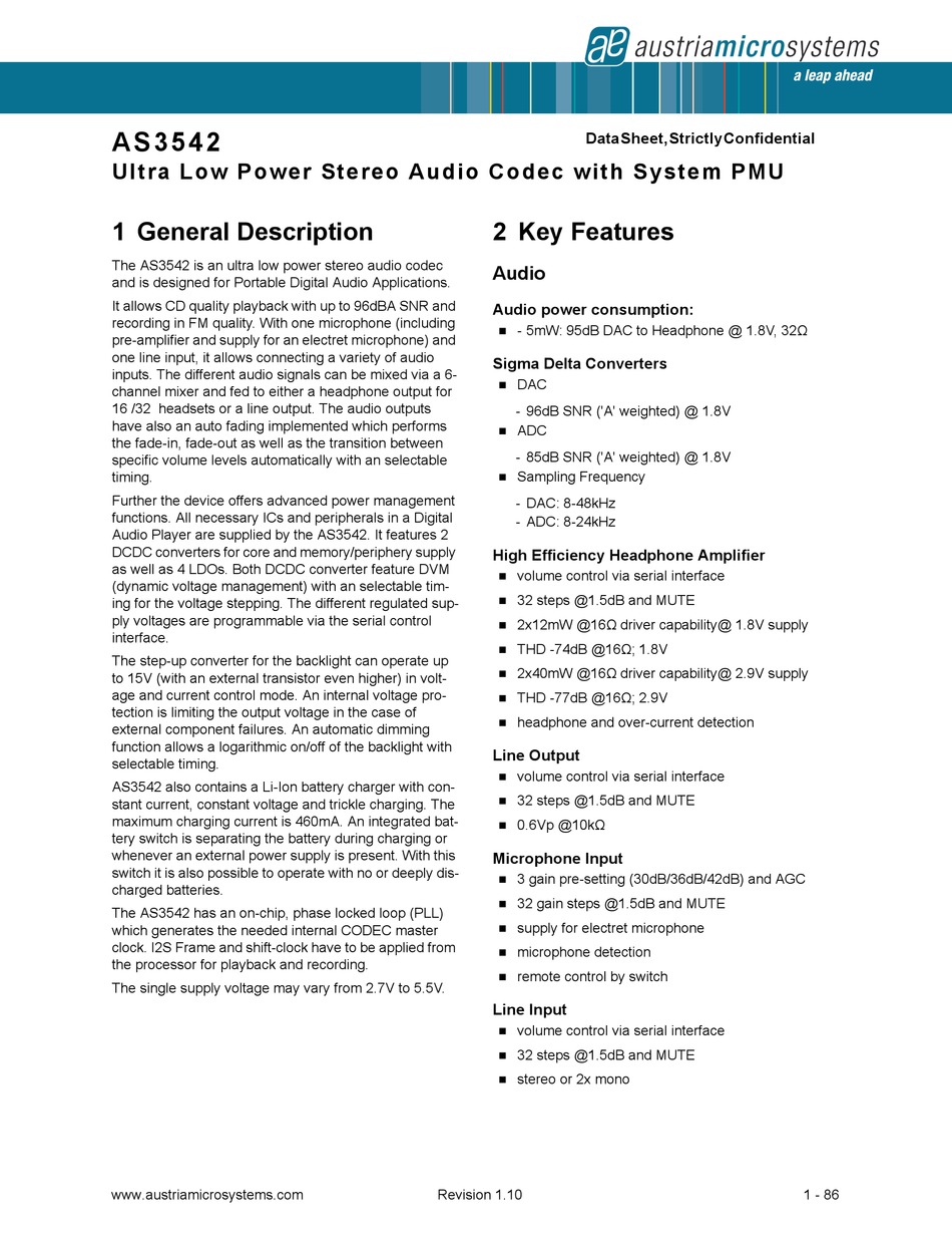 AUSTRIAMICROSYSTEMS AS3542 MANUAL Pdf Download | ManualsLib