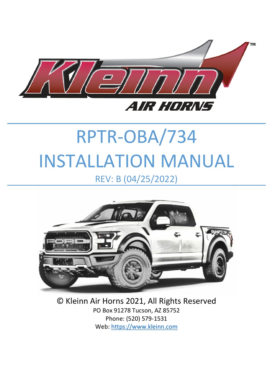 KLEINN AIR HORNS RPTROBA/734 INSTALLATION MANUAL Pdf Download ManualsLib