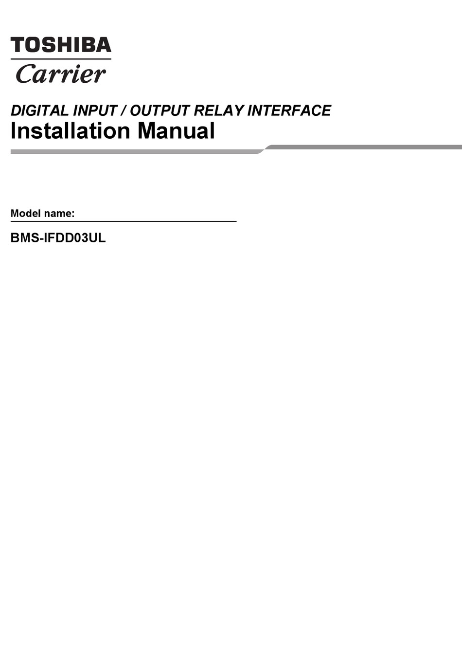 TOSHIBA BMSIFDD03UL INSTALLATION MANUAL Pdf Download ManualsLib
