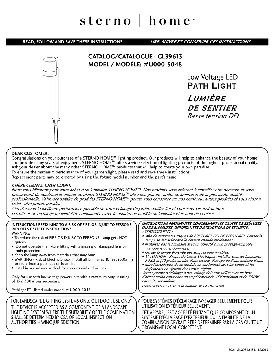 STERNO HOME U000-5048 INSTRUCTIONS Pdf Download | ManualsLib