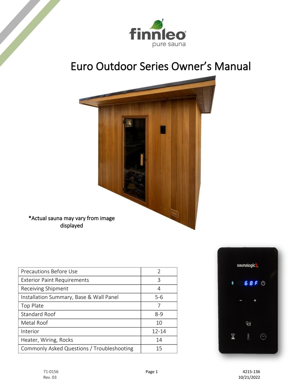FINNLEO EURO OUTDOOR SERIES OWNER'S MANUAL Pdf Download ManualsLib