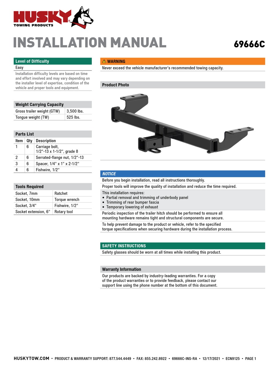 HUSKY 69666C INSTALLATION MANUAL Pdf Download ManualsLib