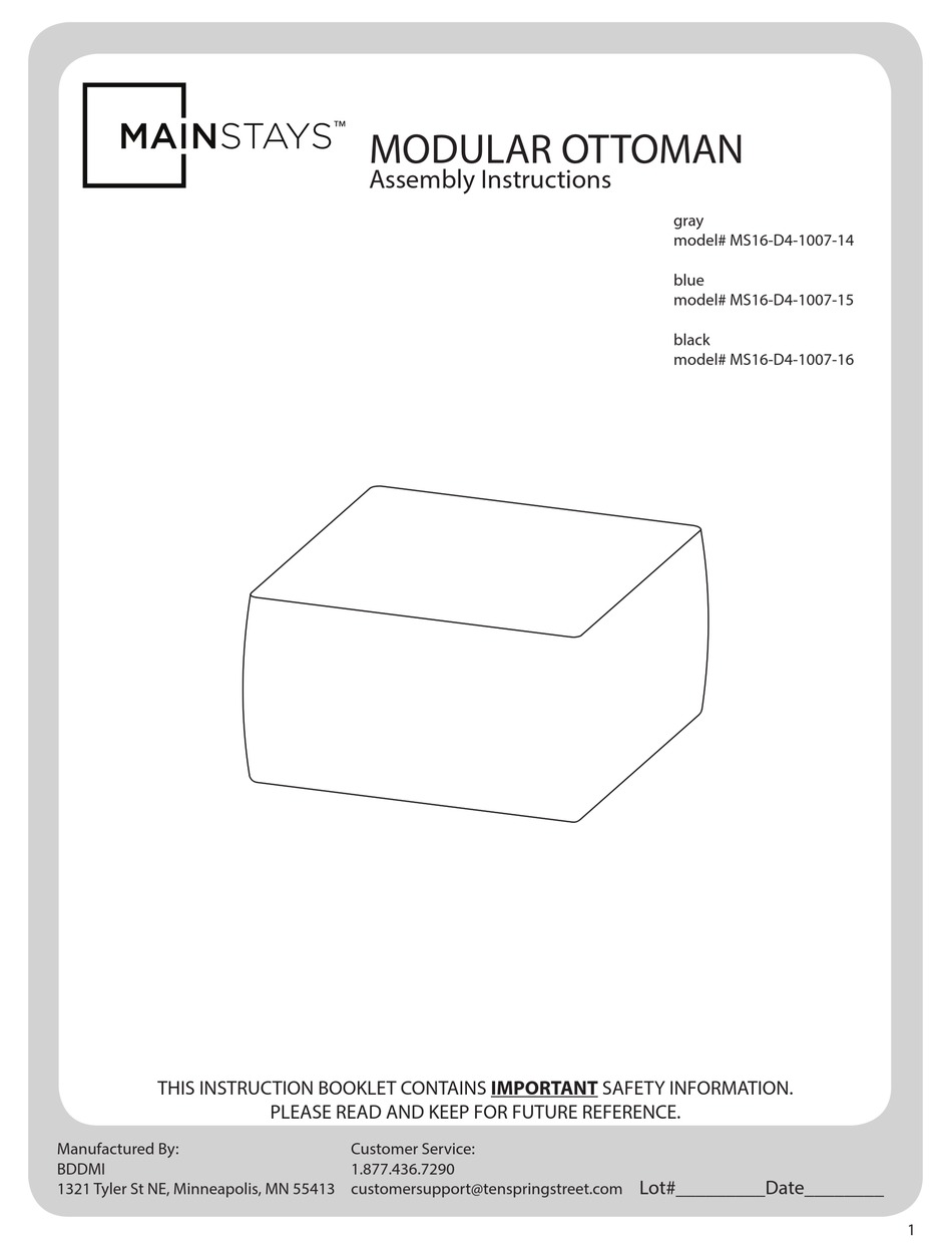 MAINSTAYS MS16D4100714 ASSEMBLY INSTRUCTIONS MANUAL Pdf Download
