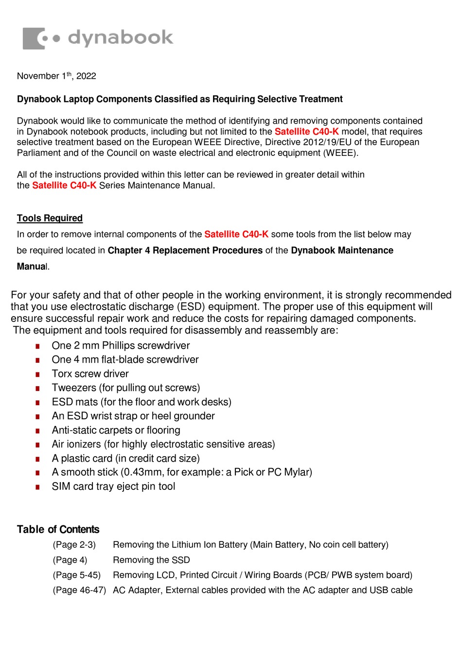 DYNABOOK SATELLITE PRO C40-K SERIES MANUAL Pdf Download | ManualsLib