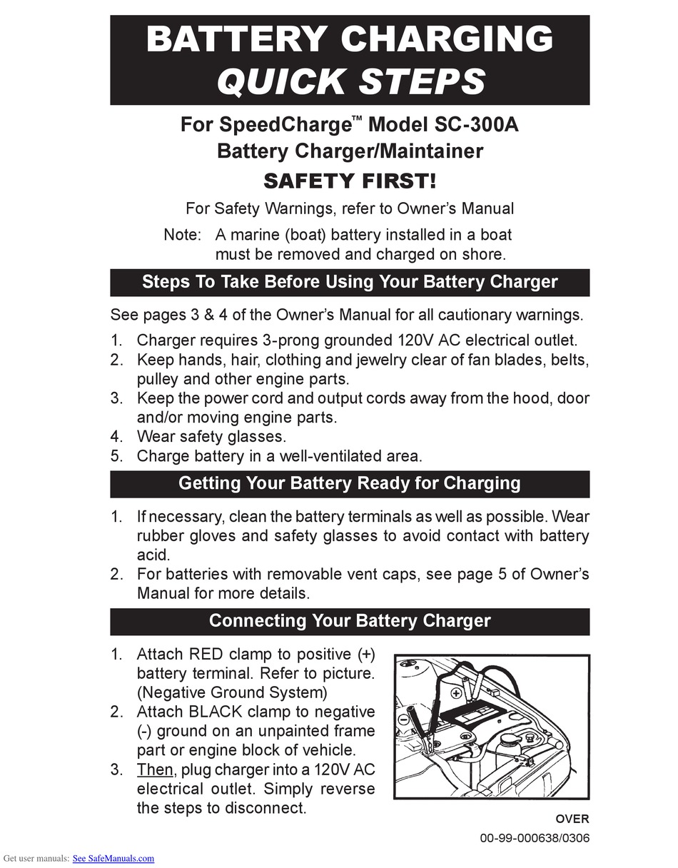 SCHUMACHER ELECTRIC SPEEDCHARGE SC300A QUICK STEPS Pdf Download