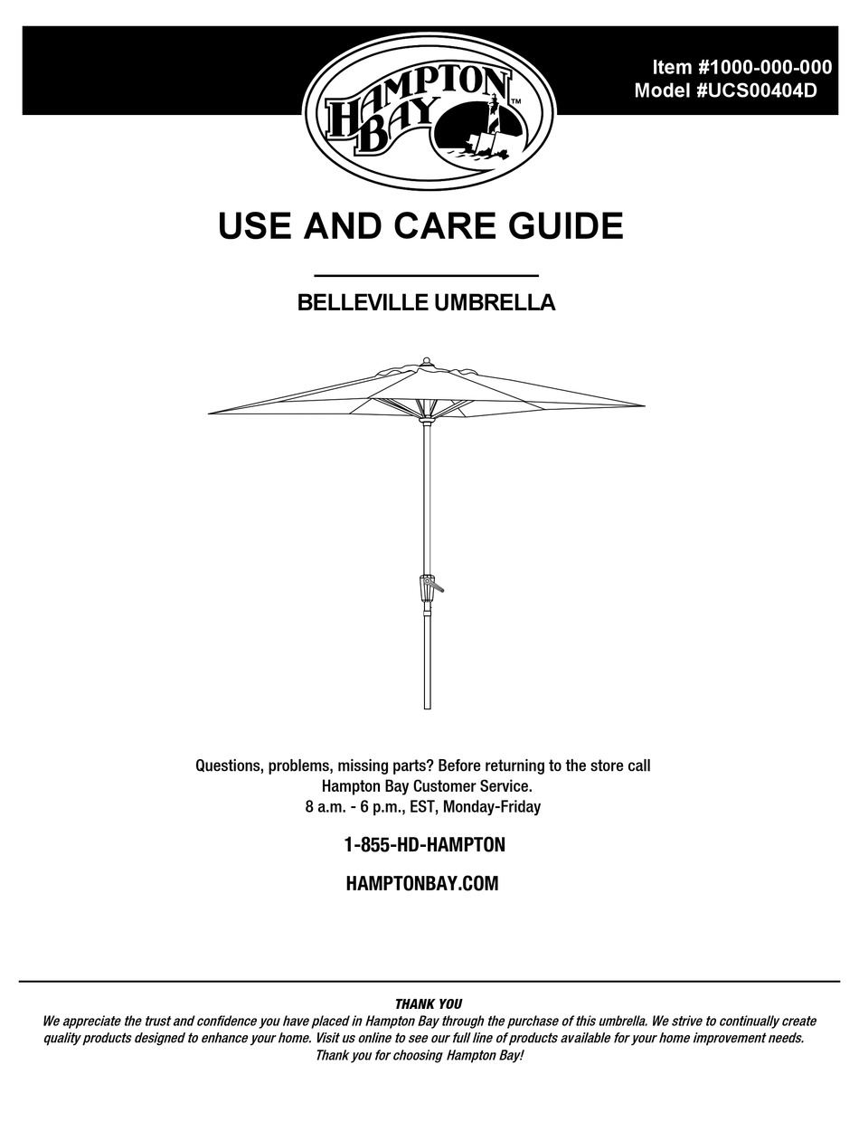 HAMPTON BAY BELLEVILLE UCS00404D USE AND CARE MANUAL Pdf Download