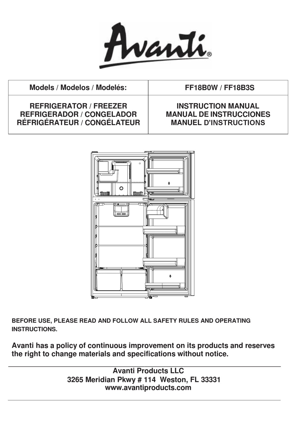 AVANTI FF18B0W INSTRUCTION MANUAL Pdf Download ManualsLib