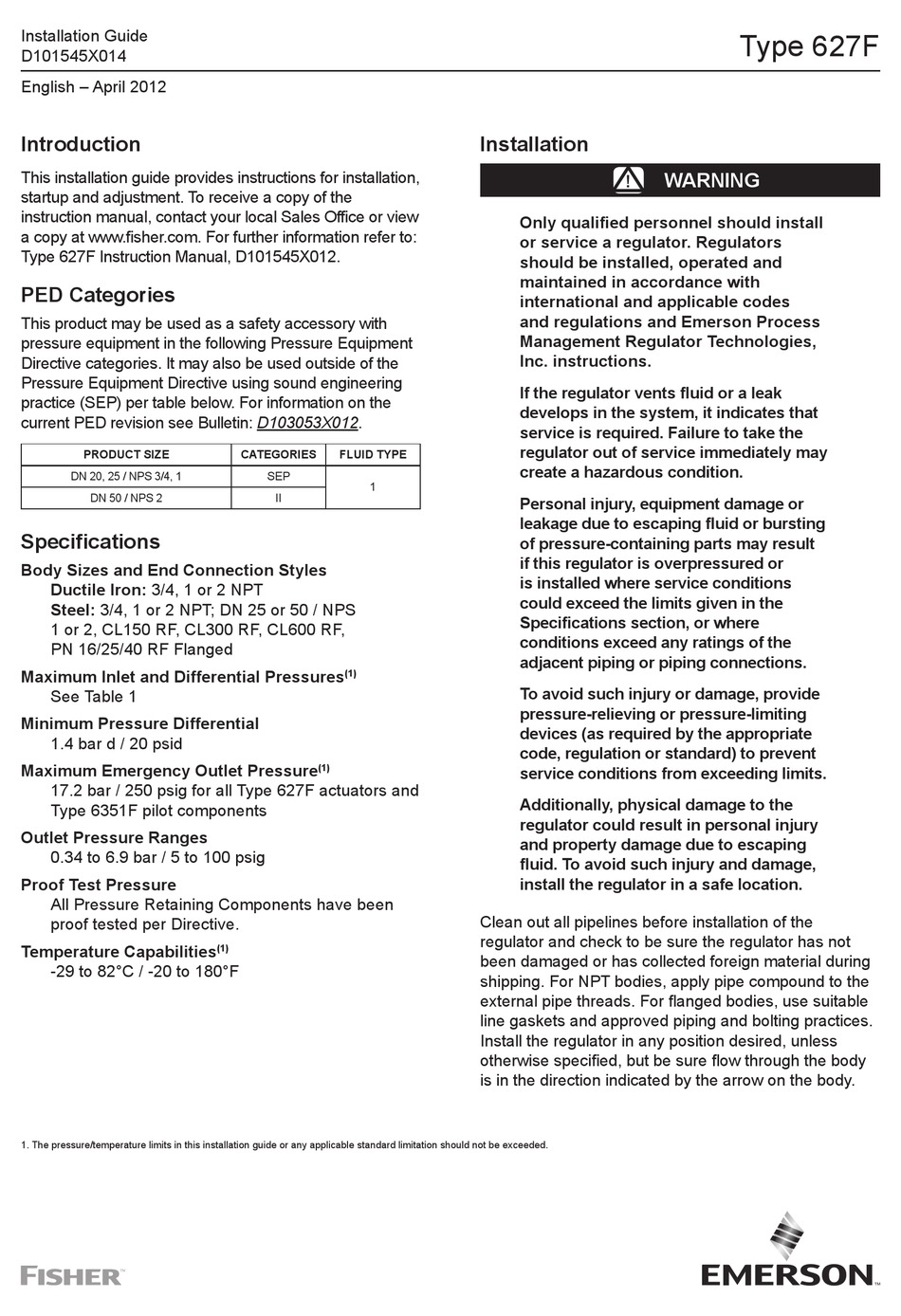 EMERSON FISHER 627F INSTALLATION MANUAL Pdf Download | ManualsLib