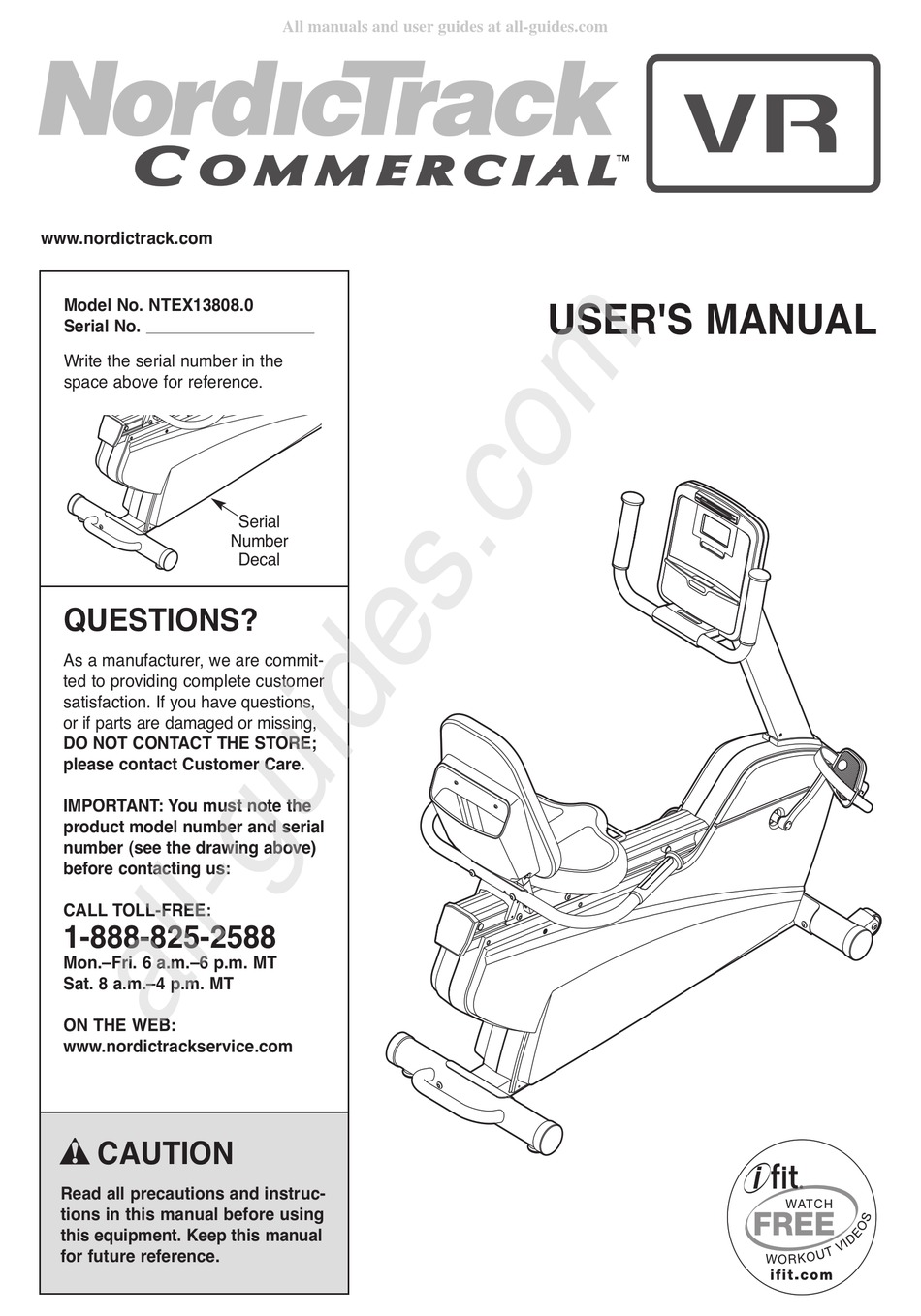 NORDICTRACK VR USER MANUAL Pdf Download ManualsLib