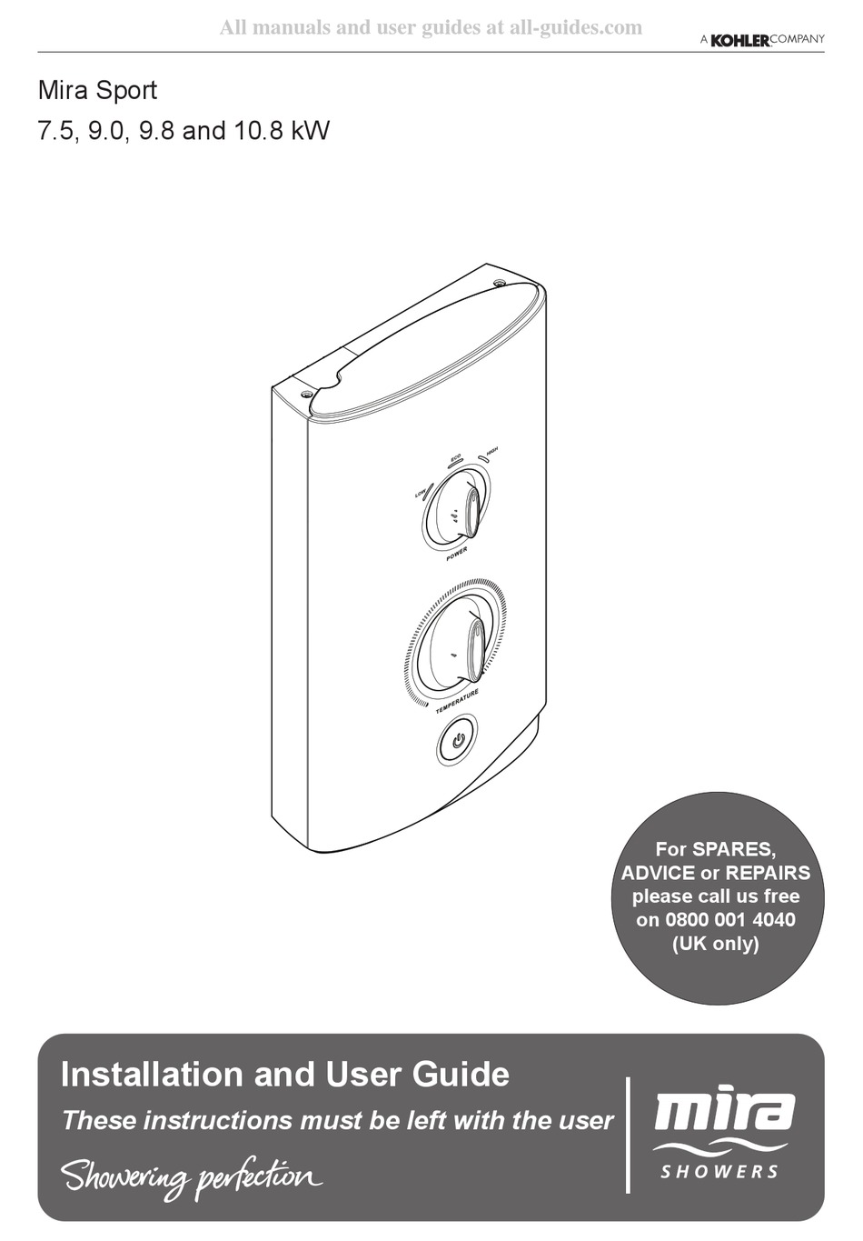 KOHLER MIRA SPORT INSTALLATION AND USER MANUAL Pdf Download ManualsLib